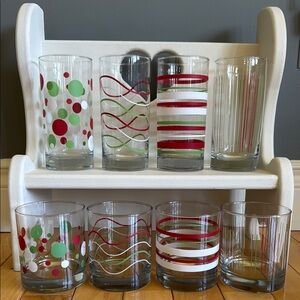 Festive Red,Green & White Glass Tumbler Set